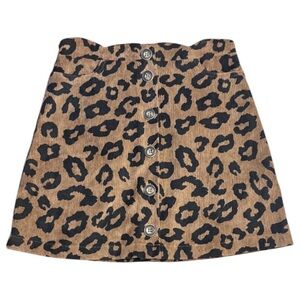 Blu Pepper Corduroy Lined Button Down Leopard Print Mini Skirt W/Scalloped Waist